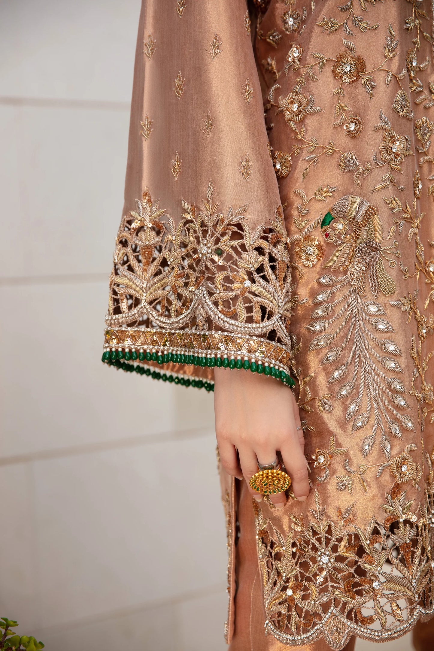 Roshanara – Rose Gold Cutwork Luxury Ensemble