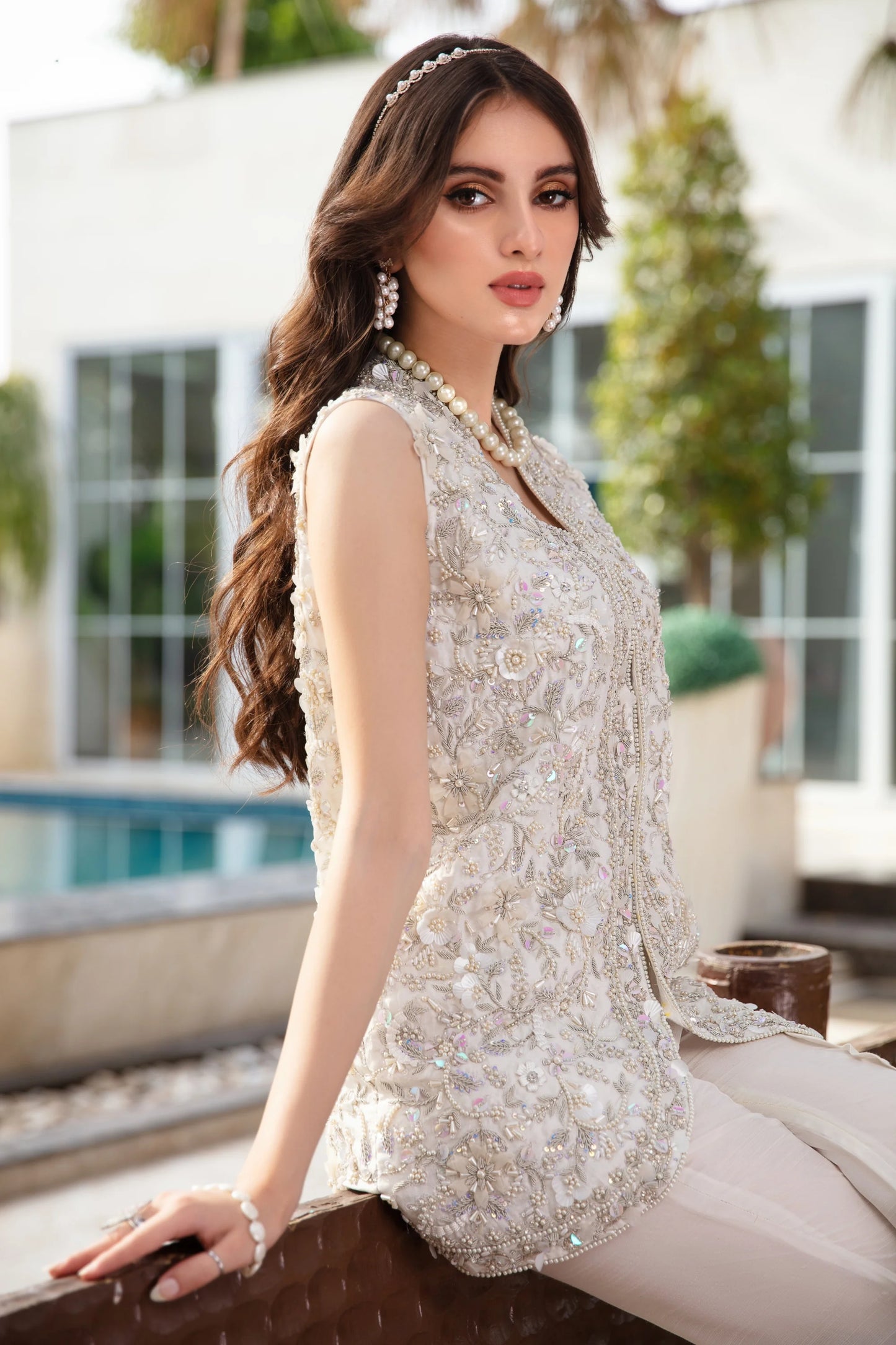 Ivory Whisper – Timeless Embroidered Jacket Ensemble