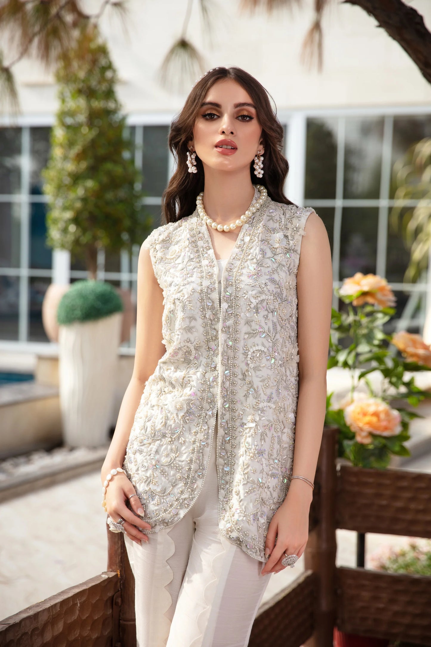 Ivory Whisper – Timeless Embroidered Jacket Ensemble
