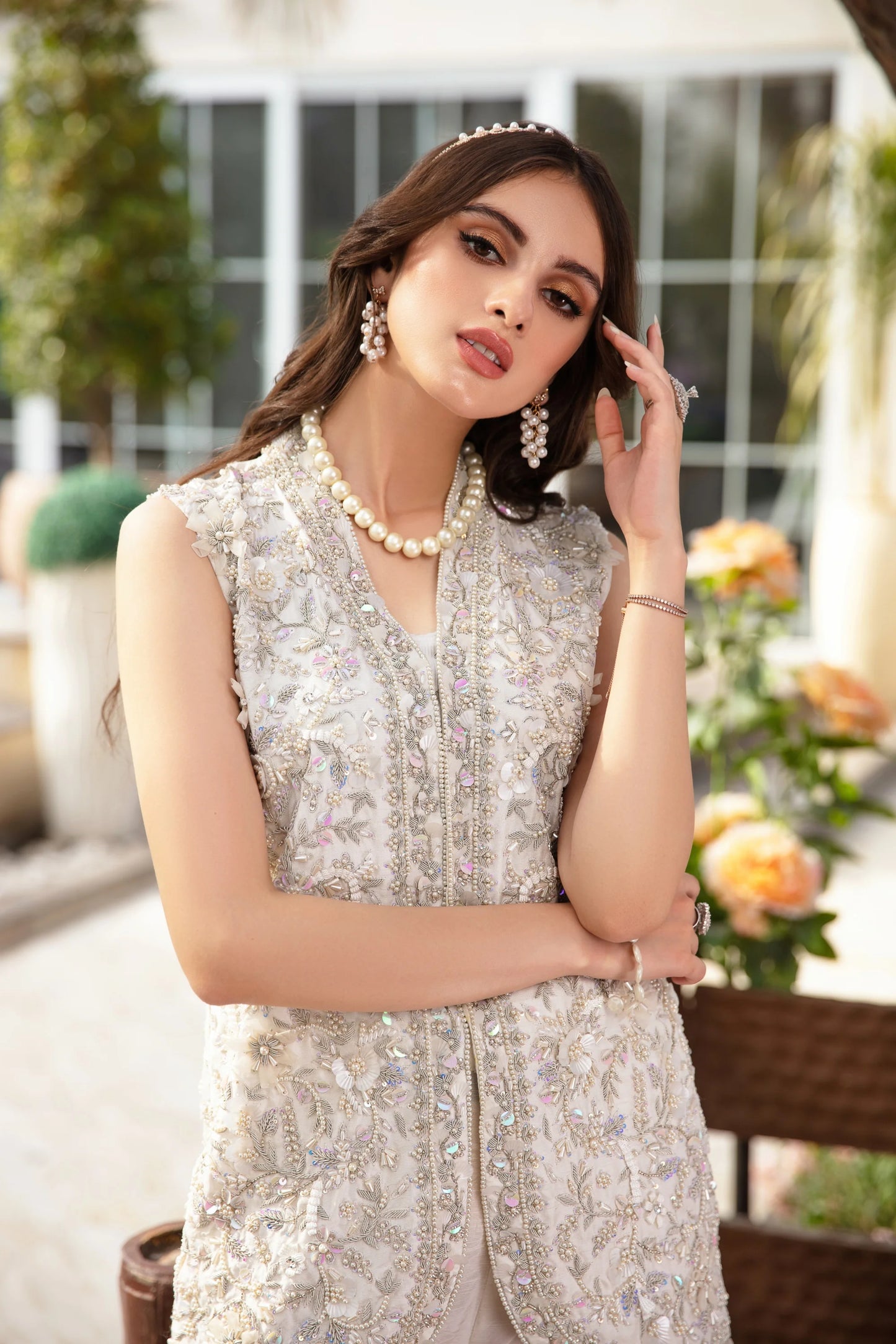 Ivory Whisper – Timeless Embroidered Jacket Ensemble