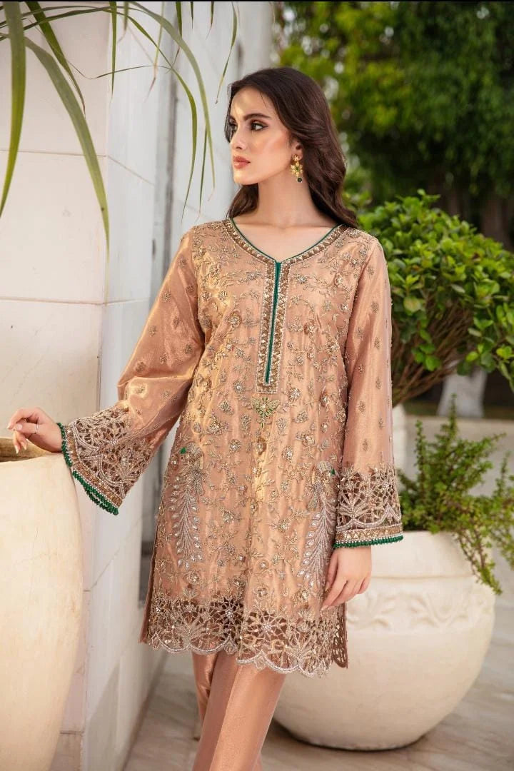Roshanara – Rose Gold Cutwork Luxury Ensemble